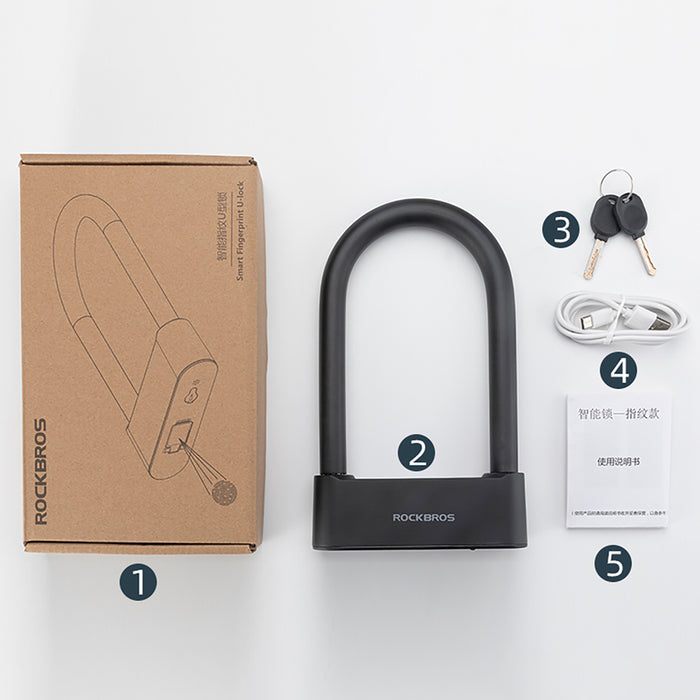 Rockbros 32210818001 SMART Велосипедна ключалка с четец на пръстови отпечатъци и Bluetooth свързаност - Черна