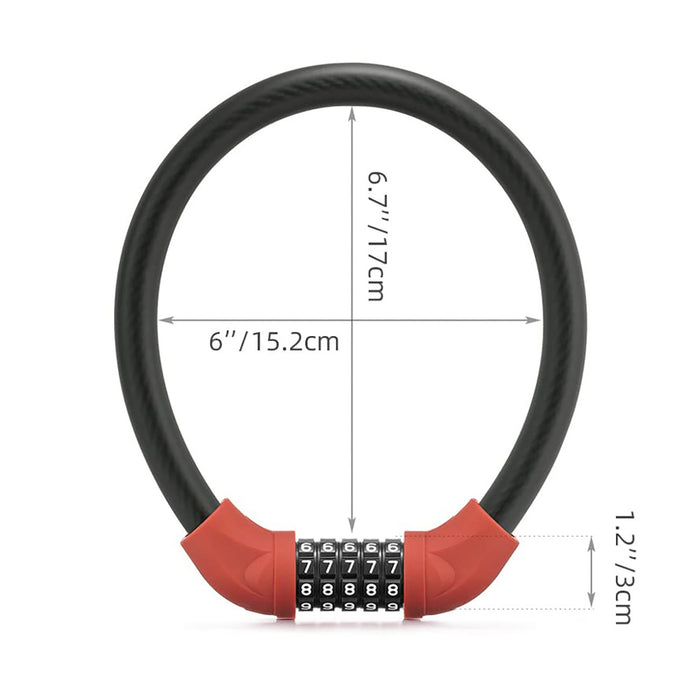 Велосипедна ключалка Rockbros RKS870-BK с код, стоманен кабел, 85 см - червена