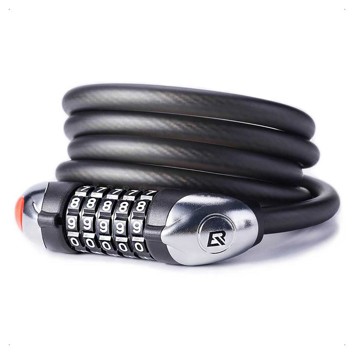 Велосипедна ключалка Rockbros RKS531 с 5-цифрен код, стоманен кабел, 120 см, с LED осветление - черна