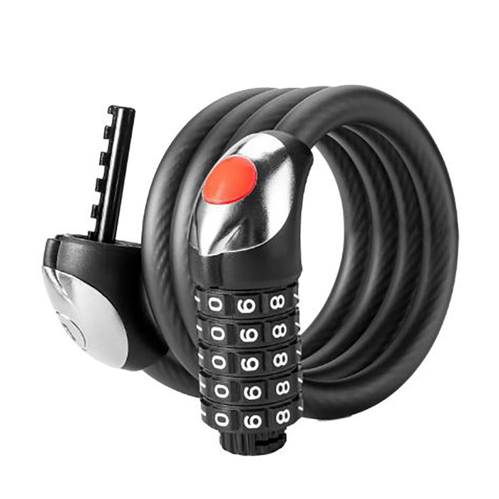 Велосипедна ключалка Rockbros RKS531 с 5-цифрен код, стоманен кабел, 120 см, с LED осветление - черна