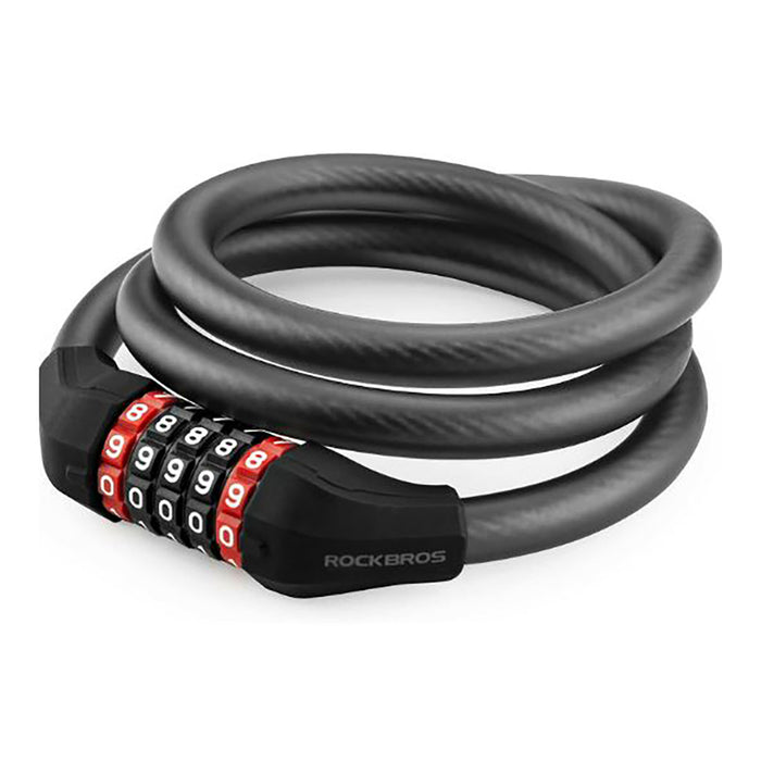 Велосипедна ключалка Rockbros RKS531 с 5-цифрен код, стоманен кабел, 120 см, с LED осветление - черна