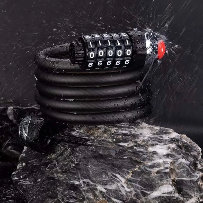Велосипедна ключалка Rockbros RKS531 с 5-цифрен код, стоманен кабел, 180 см, с LED осветление - черна