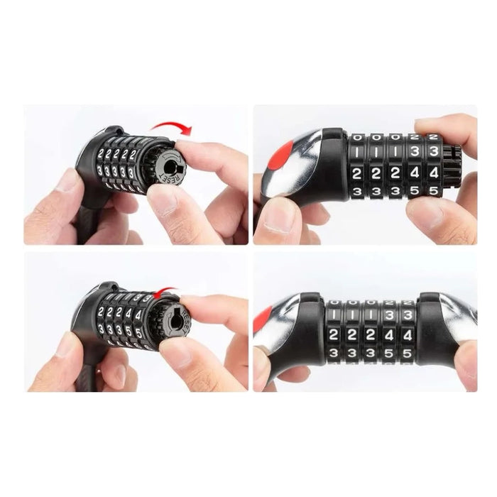 Велосипедна ключалка Rockbros RKS531 с 5-цифрен код, стоманен кабел, 180 см, с LED осветление - черна