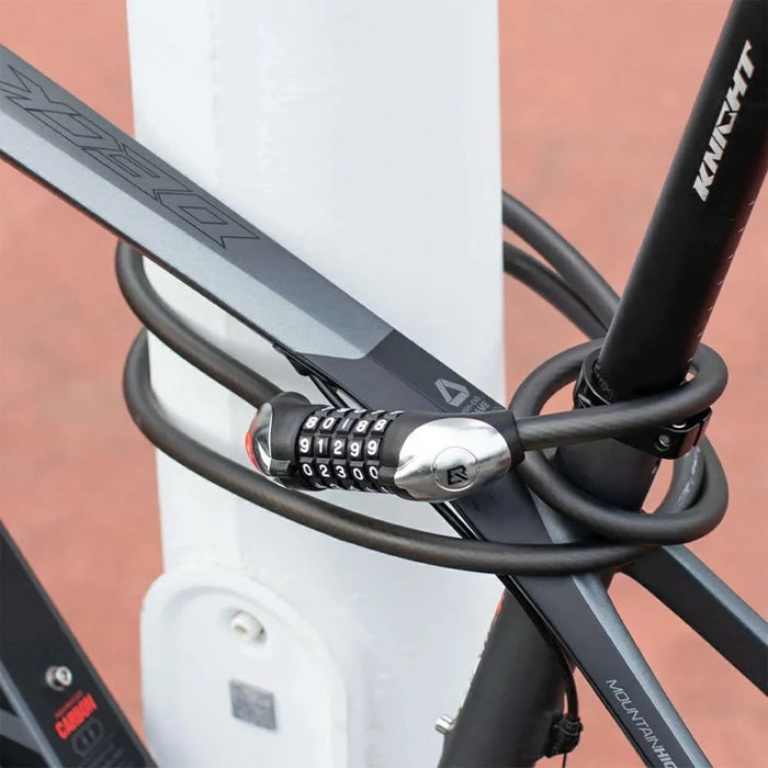 Велосипедна ключалка Rockbros RKS531 с 5-цифрен код, стоманен кабел, 180 см, с LED осветление - черна