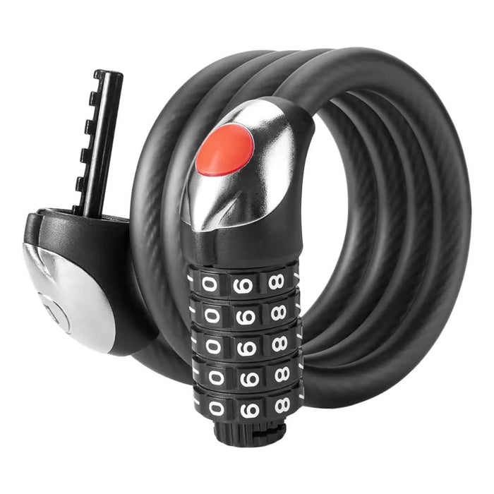 Велосипедна ключалка Rockbros RKS531 с 5-цифрен код, стоманен кабел, 180 см, с LED осветление - черна