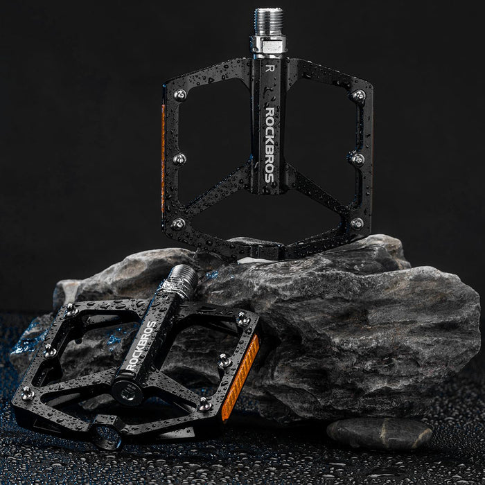 Rockbros K371 Светлоотразителни алуминиеви педали за велосипед със запечатани лагери - черни