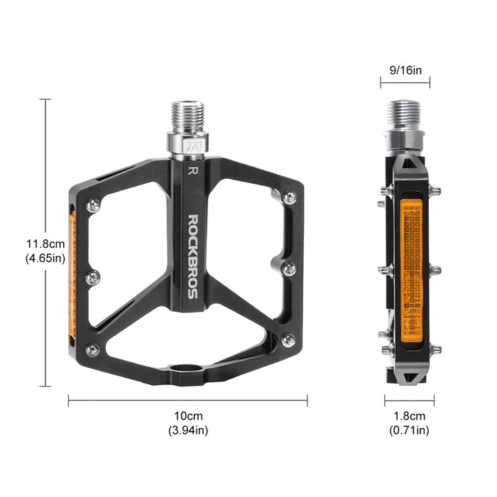 Rockbros K371 Светлоотразителни алуминиеви педали за велосипед със запечатани лагери - черни