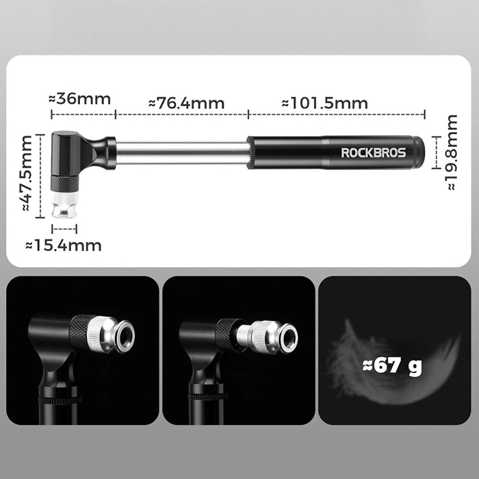 Велосипедна помпа Rockbros JG-PB-11 130 PSI с дръжка и топчеста игла - черна