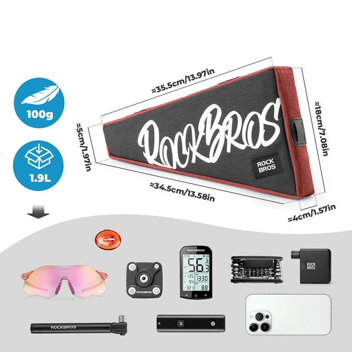 Чанта за велосипед Rockbros G008 Flash Journey Triangle Frame XL 1.9 л - черно-червена