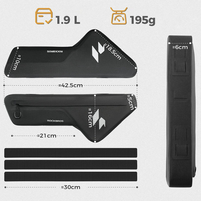 Rockbros AS-152 Велосипедна чанта за долна тръба, водоустойчива, 1.9 л - черна