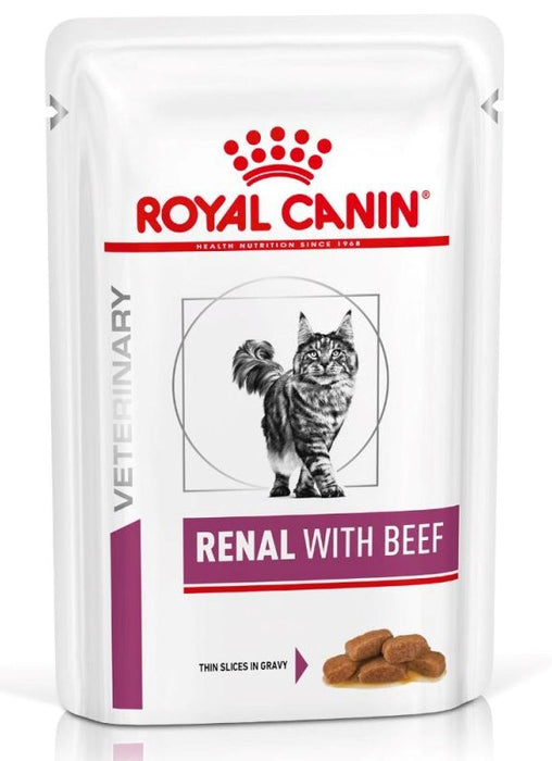 ROYAL CANIN Vet Renal Feline с говеждо месо Мокра храна за котки Парчета в сос Пилешко, Свинско, Говеждо 12x85 г