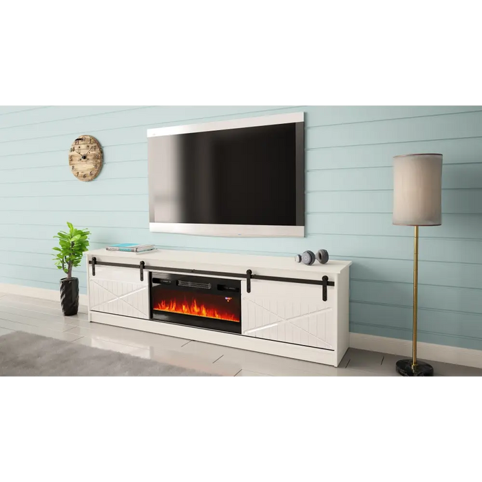 RTV GRANERO + шкаф за камина 200x56.7x35 бяло/бяло гланц