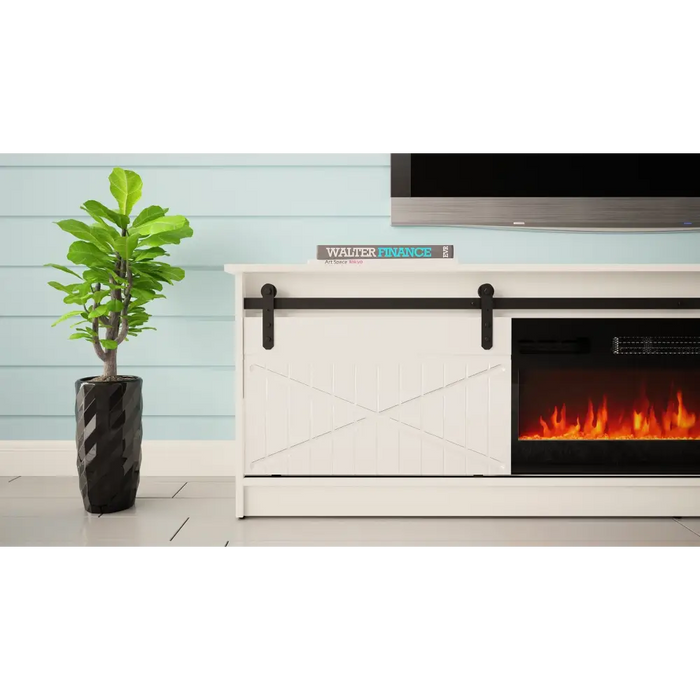 RTV GRANERO + шкаф за камина 200x56.7x35 бяло/бяло гланц