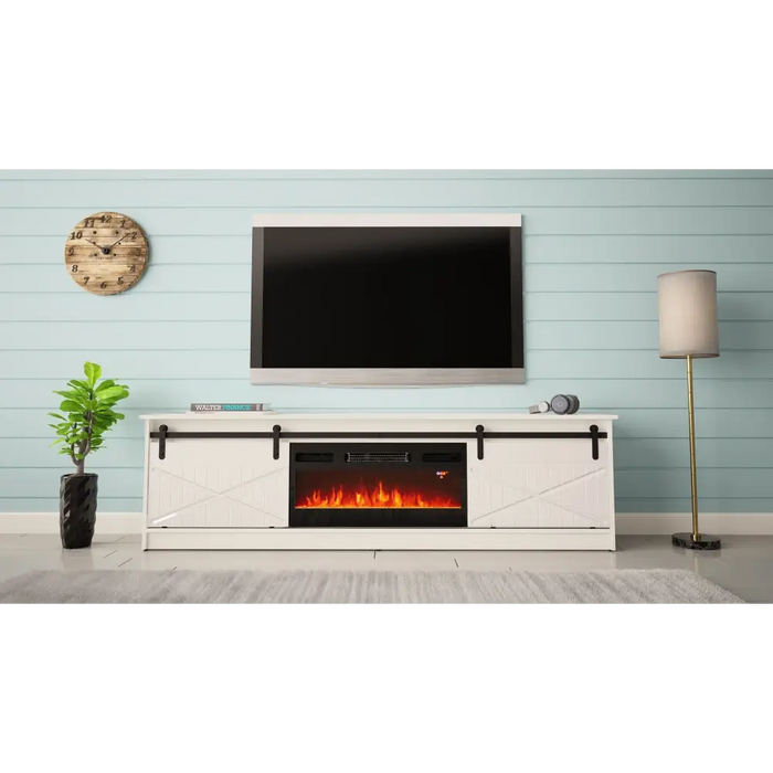 RTV GRANERO + шкаф за камина 200x56.7x35 бяло/бяло гланц