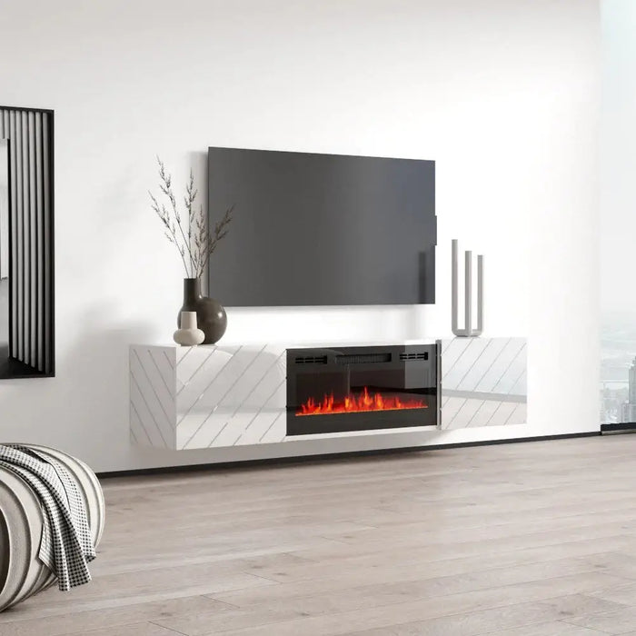 RTV LUXE шкаф 182.6x34.5x37.5 бял/бял гланц + черна камина