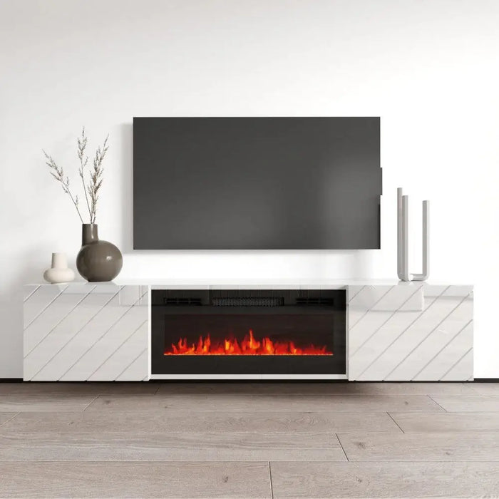 RTV LUXE шкаф 182.6x34.5x37.5 бял/бял гланц + черна камина