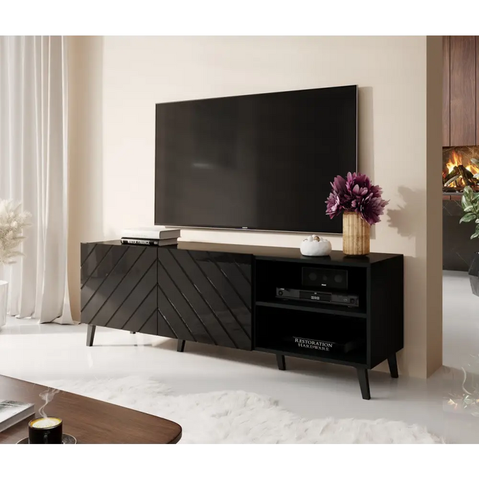 RTV шкаф ABETO 150x42x52 черен гланц