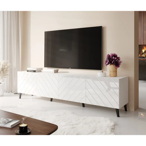 RTV шкаф ABETO 200x42x52 бял/бял гланц