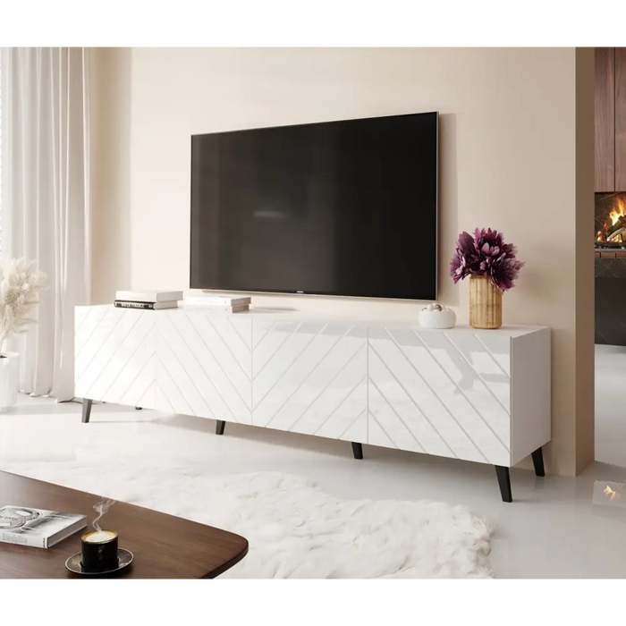 RTV шкаф ABETO 200x42x52 бял/бял гланц