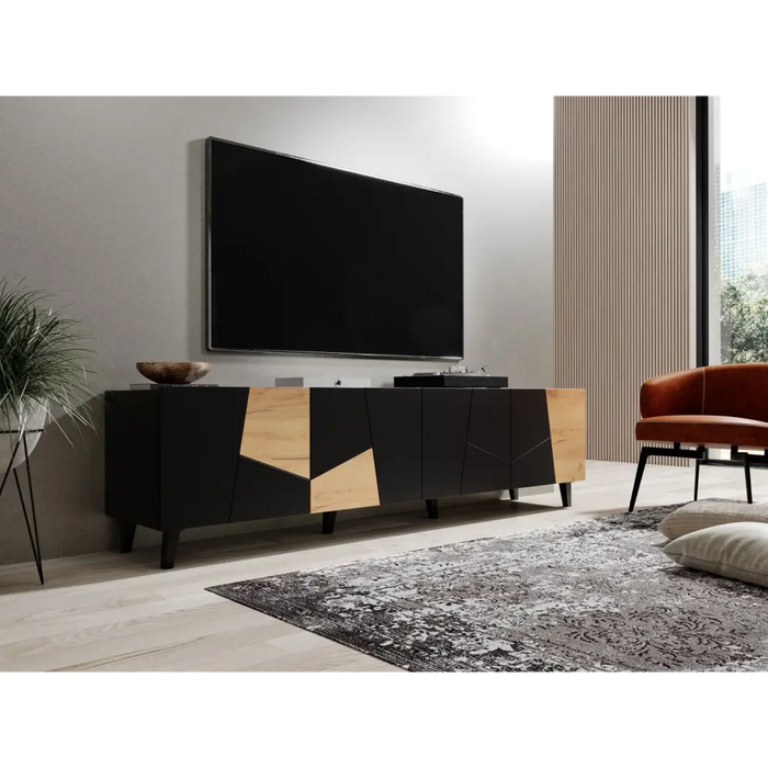 RTV шкаф ETNA 200x42x52 черен мат + дъб крафт