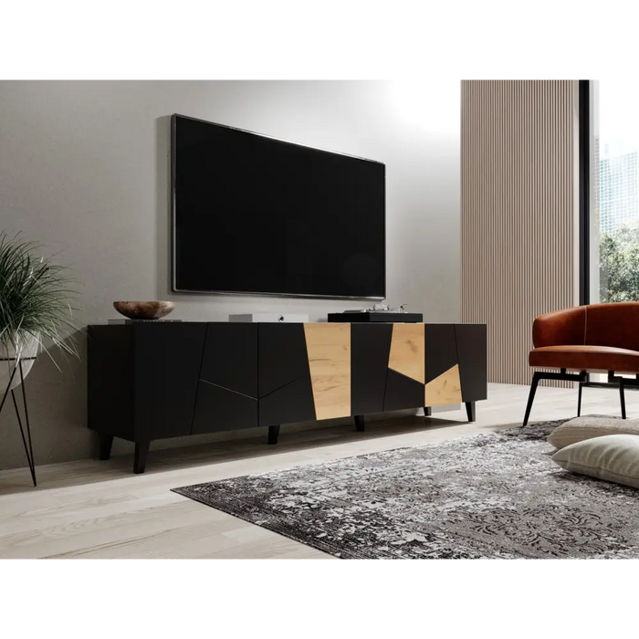 RTV шкаф ETNA 200x42x52 черен мат + дъб крафт