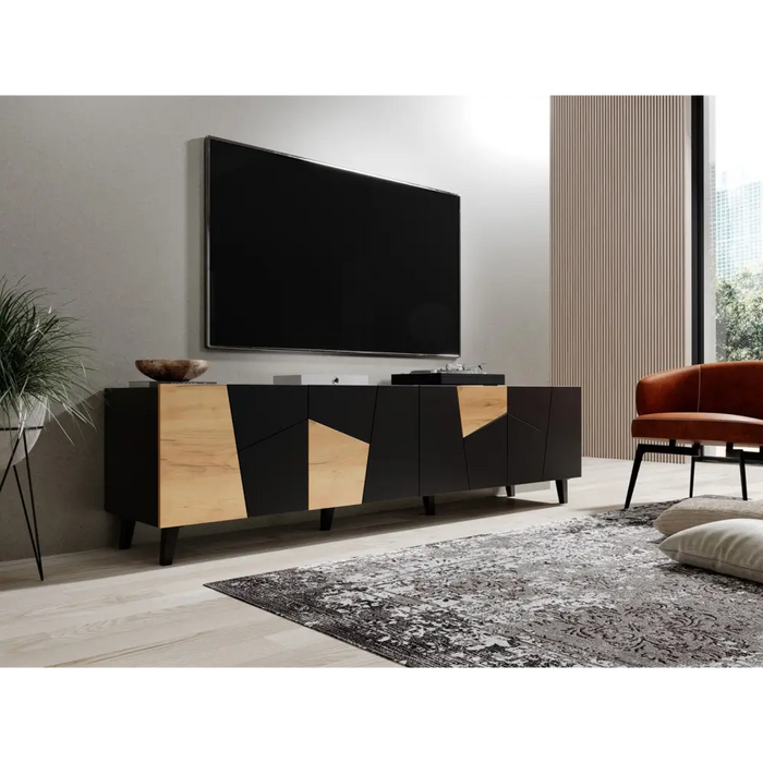 RTV шкаф ETNA 200x42x52 черен мат + дъб крафт