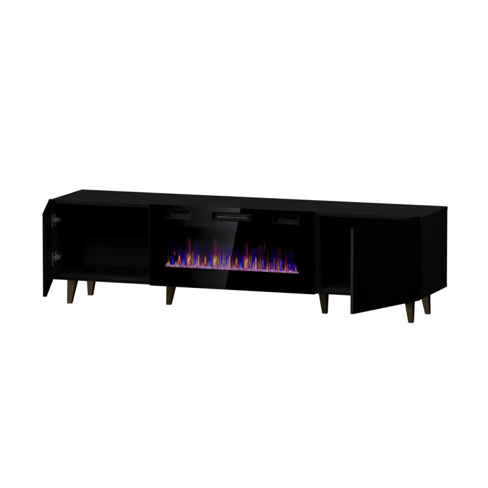 RTV шкаф PAFOS EF с електрическа камина 180x42x49 черен мат
