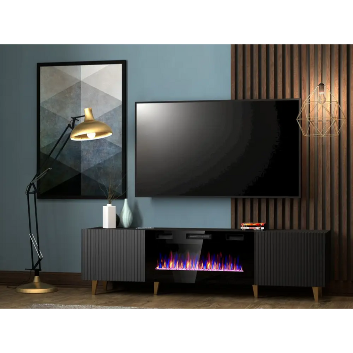 RTV шкаф PAFOS EF с електрическа камина 180x42x49 черен мат