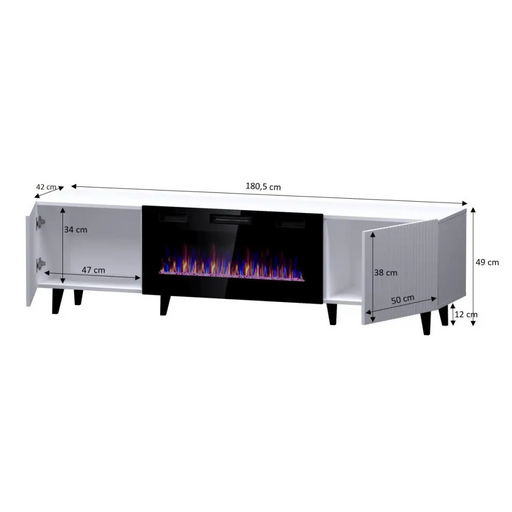 RTV шкаф PAFOS EF с електрическа камина 180x42x49 черен мат