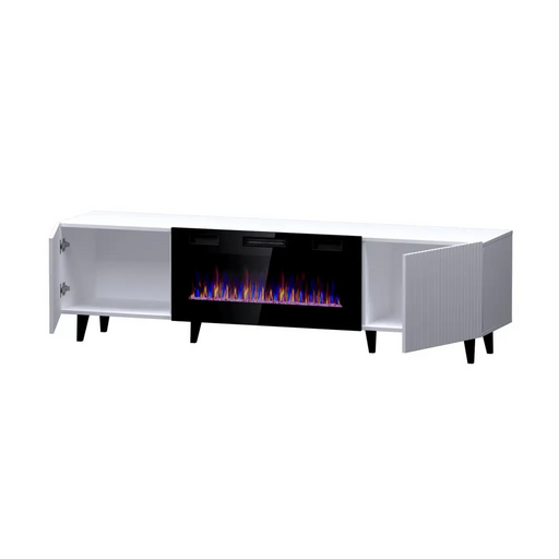 RTV шкаф PAFOS EF с електрическа камина 180x42x49 см бял мат
