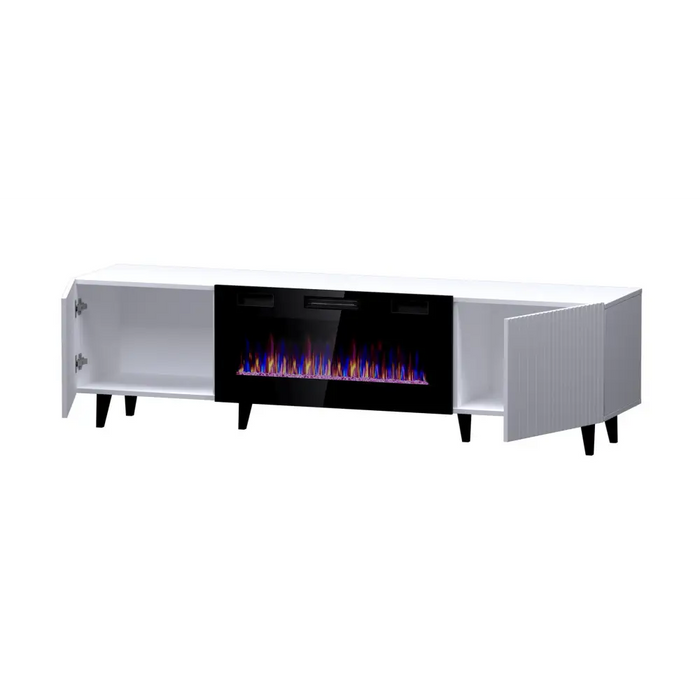 RTV шкаф PAFOS EF с електрическа камина 180x42x49 см бял мат