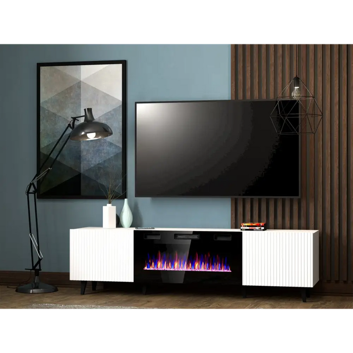 RTV шкаф PAFOS EF с електрическа камина 180x42x49 см бял мат