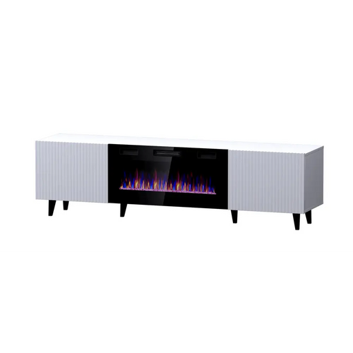 RTV шкаф PAFOS EF с електрическа камина 180x42x49 см бял мат