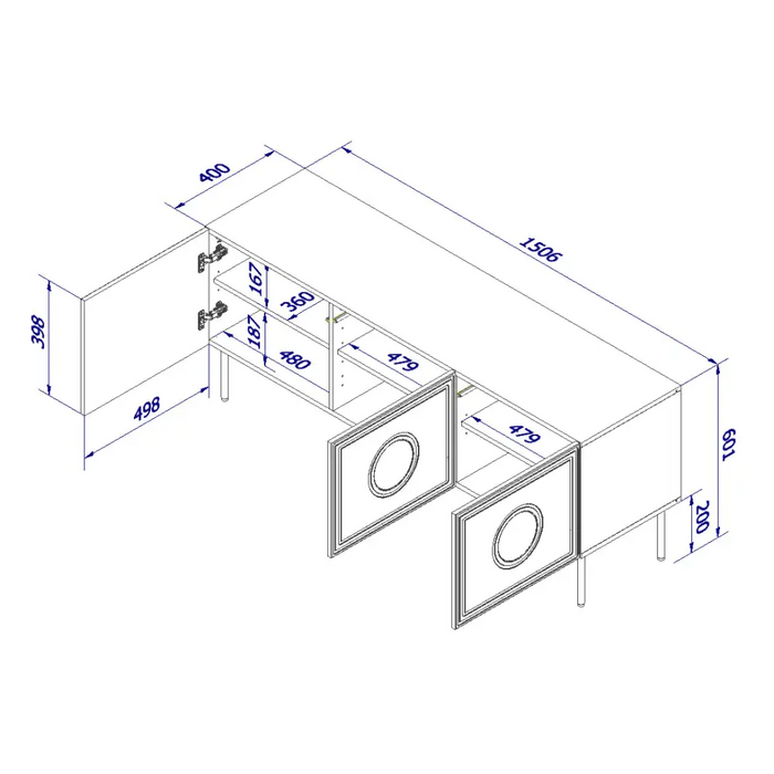 RTV шкаф PALAZZO 150x42x60 черен + дъб крафт