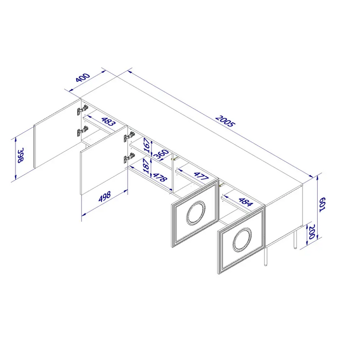 RTV шкаф PALAZZO 200x42x60 черен + дъб крафт