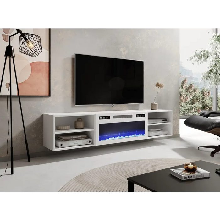 RTV шкаф POLO 180x33x39 бял + камина бяла