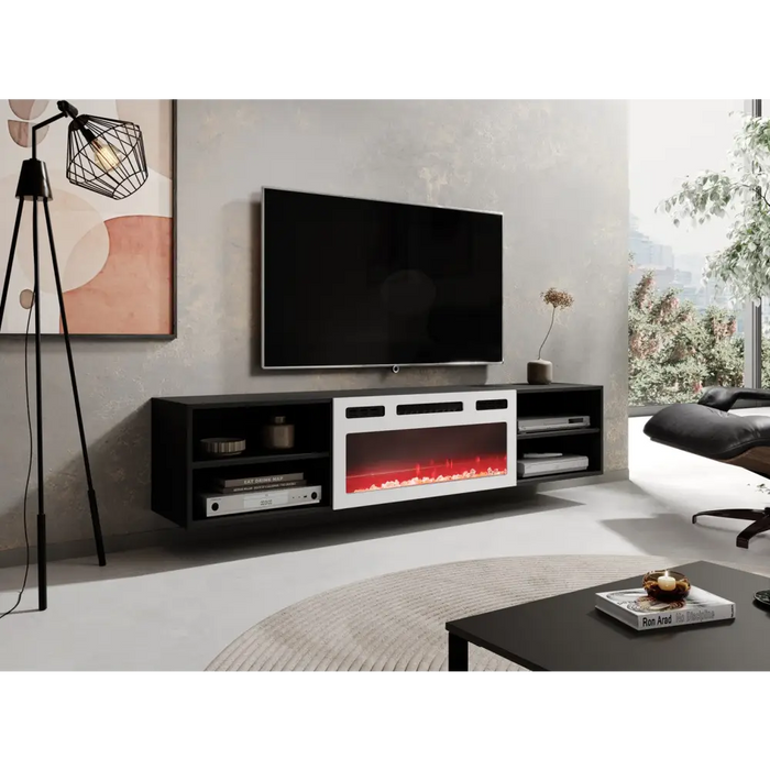 RTV шкаф POLO 180x33x39 черен + камина бяла