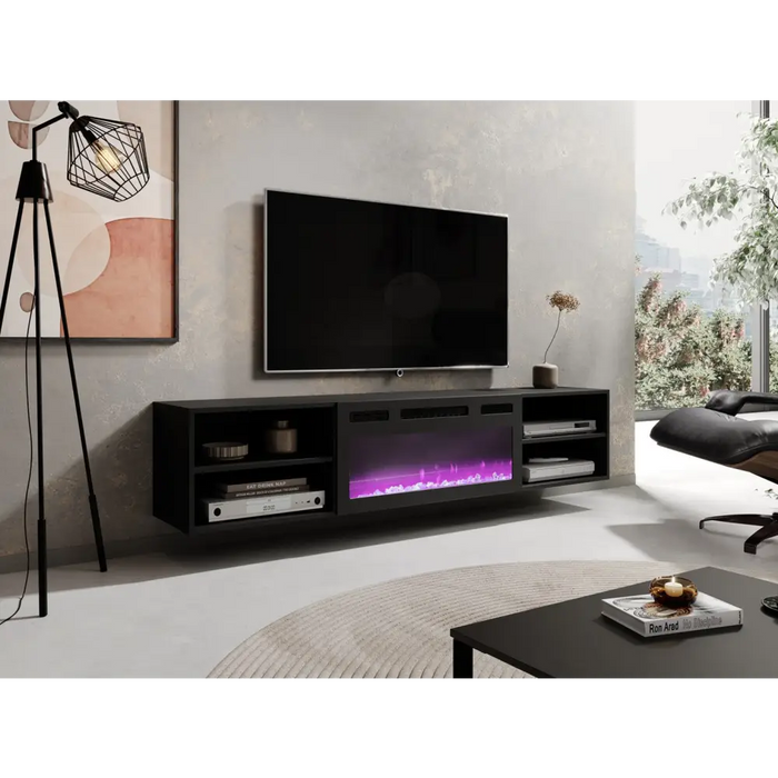 RTV шкаф POLO 180x33x39 черен + камина черна