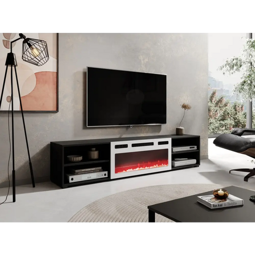 RTV шкаф POLO 180x33x39 черен + камина бяла