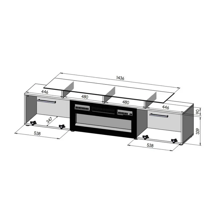 RTV шкаф ROVA с електрическа камина 190x37x48 см