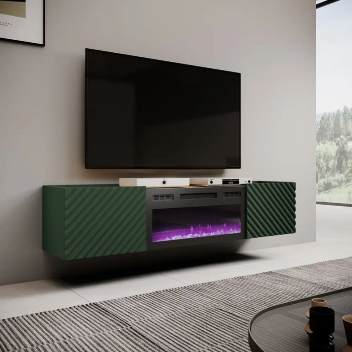 RTV шкаф с електрическа камина ONDA 180,5x40xH58,39 зелен