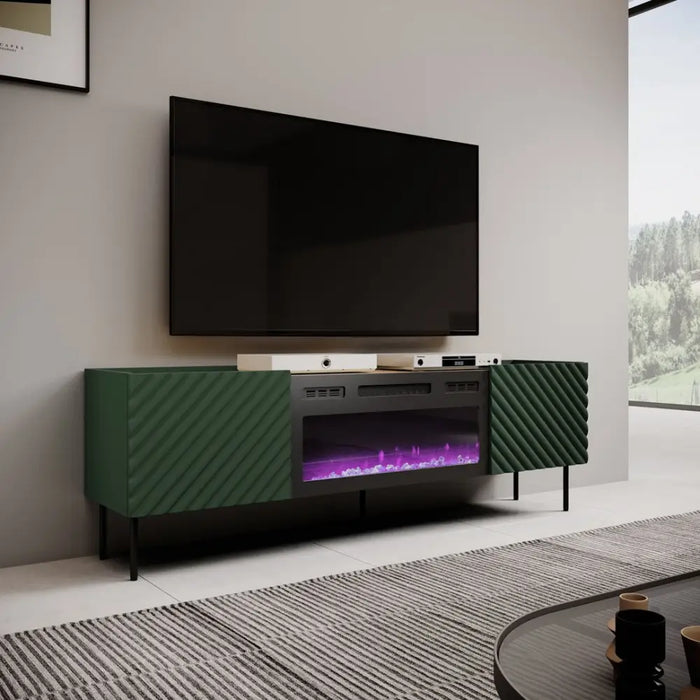 RTV шкаф с електрическа камина ONDA 180,5x40xH58,39 зелен