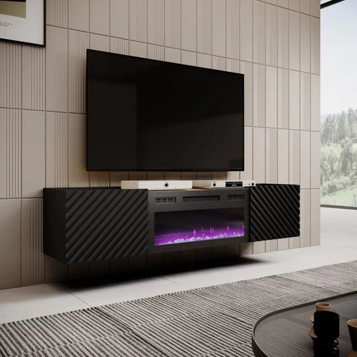 RTV шкаф с електрическа камина ONDA 180x40x39-58 черен