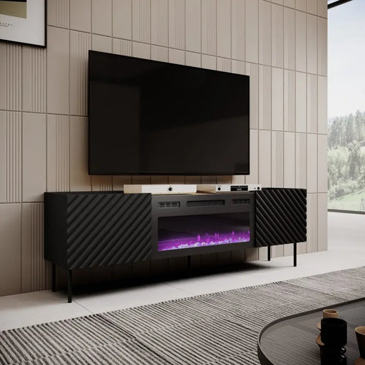 RTV шкаф с електрическа камина ONDA 180x40x39-58 черен