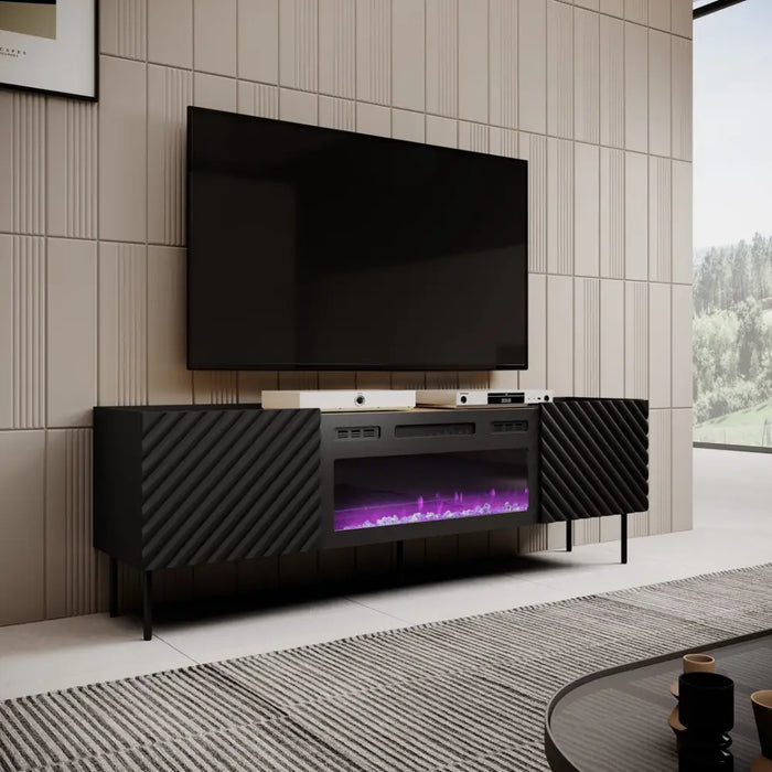 RTV шкаф с електрическа камина ONDA 180x40x39-58 черен