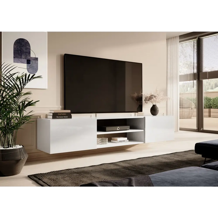 RTV шкаф SLIDE 200K 200x40x37 см изцяло бял гланц