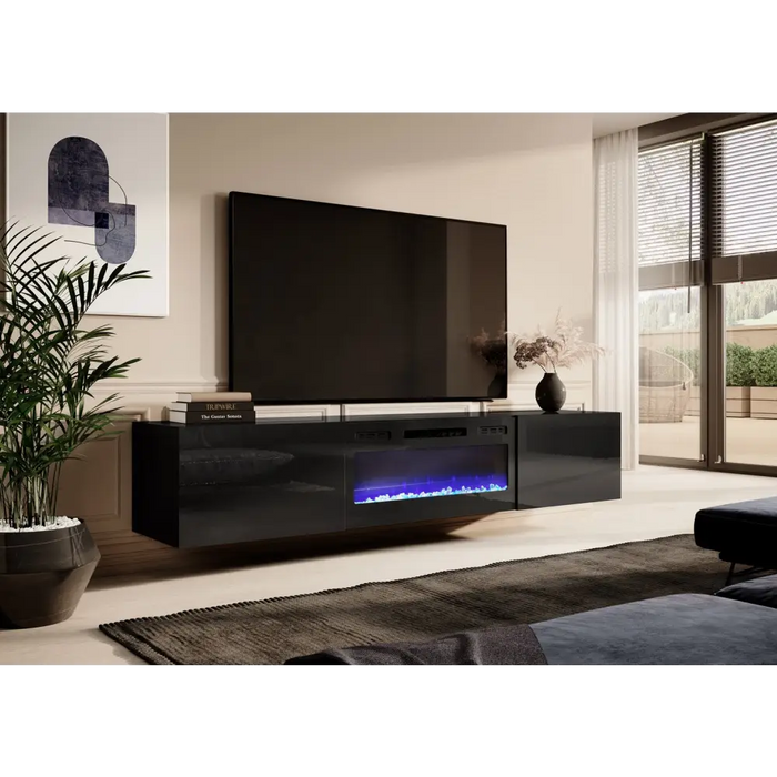 RTV шкаф SLIDE 200K с електрическа камина 200x40x37 см