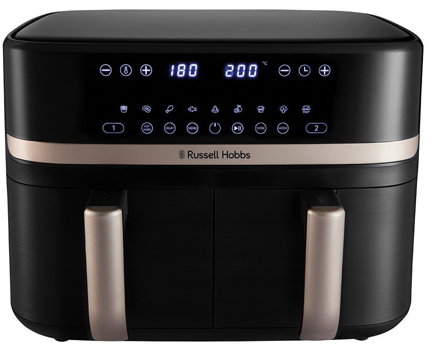 Фритюрник Russell Hobbs с горещ въздух, двоен, 9 л, свободностоящ, 2800 W, черен
