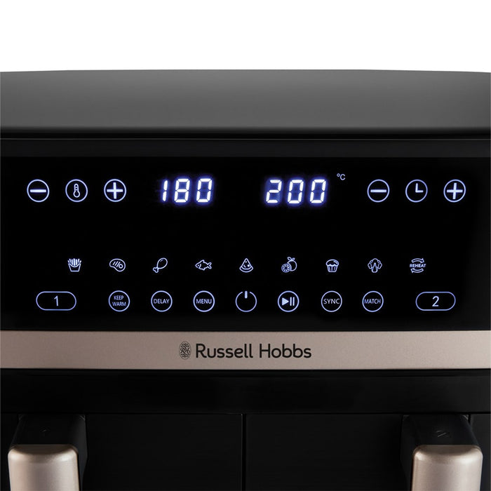 Фритюрник Russell Hobbs с горещ въздух, двоен, 9 л, свободностоящ, 2800 W, черен