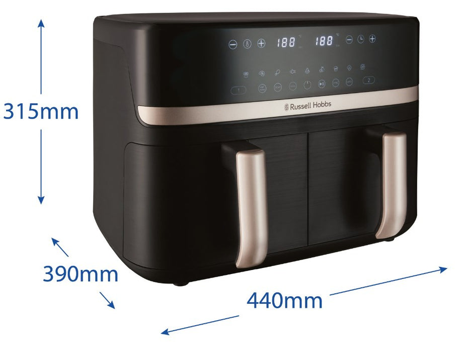 Фритюрник Russell Hobbs с горещ въздух, двоен, 9 л, свободностоящ, 2800 W, черен